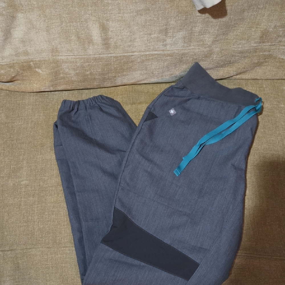 Figs Women's Charcoal Jogger Pants with Teal Drawstring